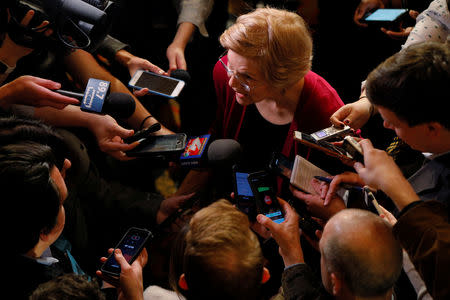 U.S. Senator Elizabeth Warren (D-MA) answers questions from reporters in Sioux City, Iowa, U.S., January 5, 2019. REUTERS/Brian Snyder