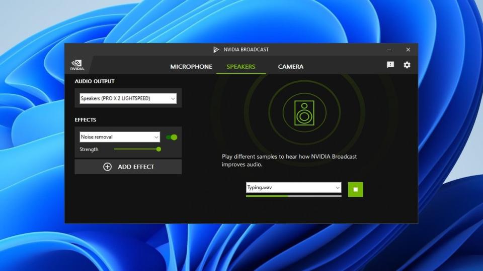 The speaker settings inside the Nvidia Broadcast app.