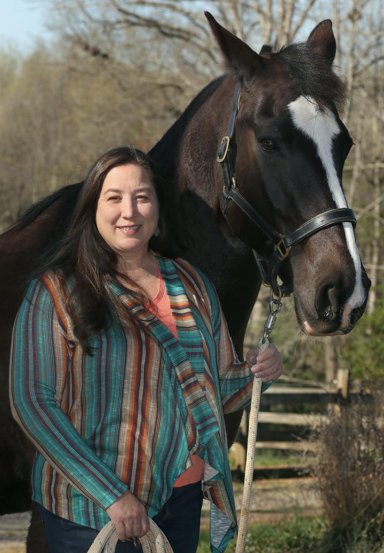 Meg Vanderbilt and “Naya” at Bit of Hope Ranch Thursday morning, March 21, 2024.