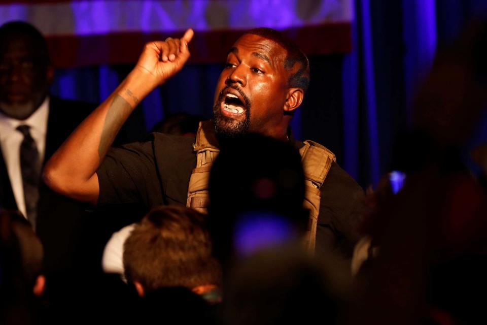 Rapper Kanye West at his first rally in support of his presidential bid in North Charleston (REUTERS)