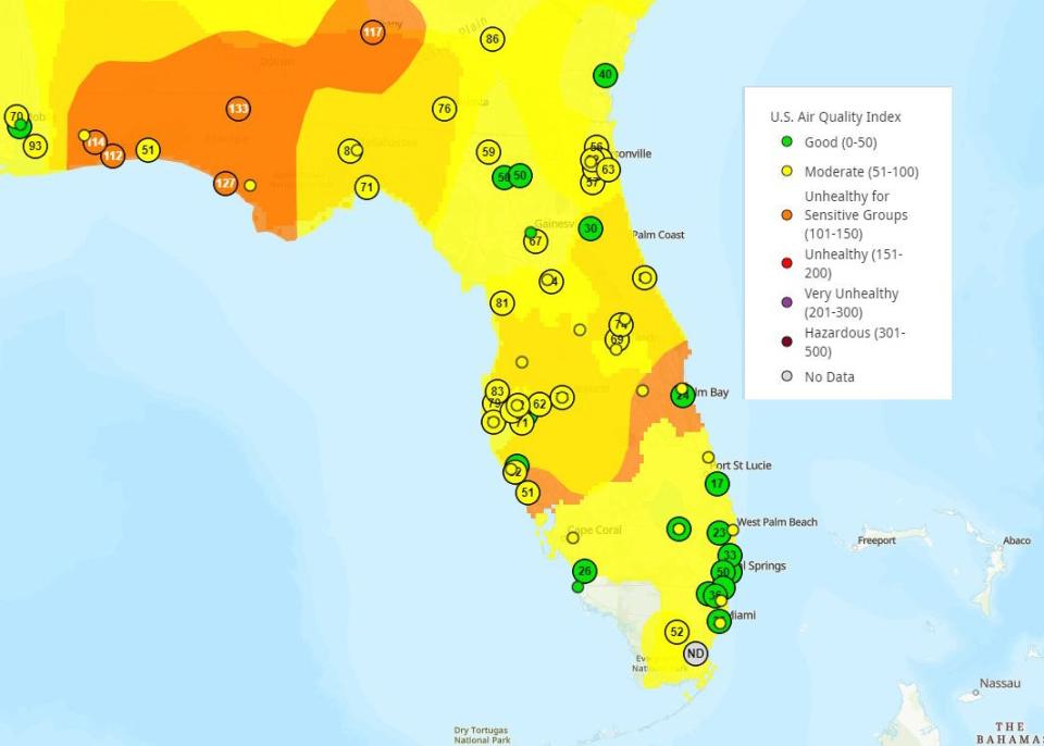 Air quality indices for Florida Wednesday, Oct. 4, 2023.