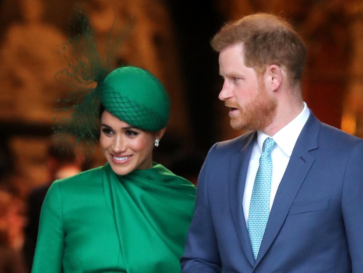 El príncipe Harry y Meghan Markle en Londres, marzo de 2020 (Getty Images)