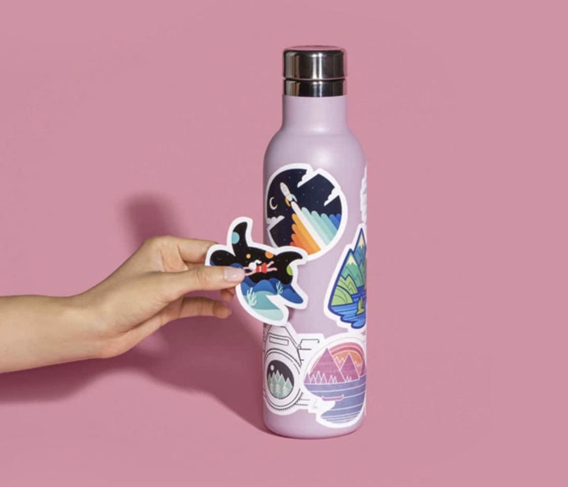 Redbubble Stickers on Water Bottle