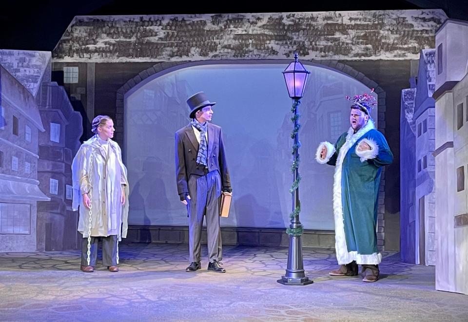 From left, Sarah Housley, John Selden and Hunter Stewart in a scene from "Every Christmas Story Ever Told (And Then Some!) at Cloverdale Playhouse in Montgomery. Three actors play multiple roles to tell many stories of Christmas in one performance.