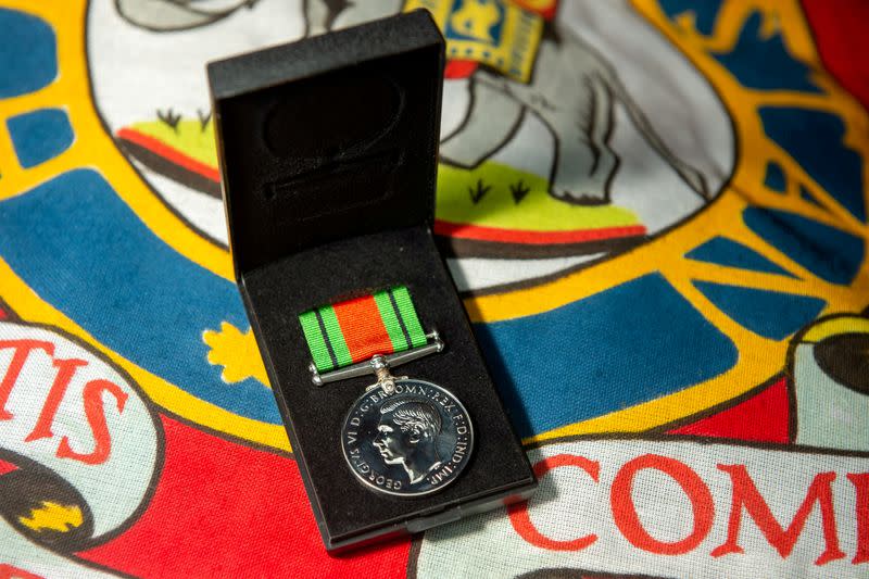 Second World War Defence Medal presented to Former British Army Officer Captain Tom Moore, appointed the first Honorary Colonel of the Army Foundation College in Harrogate, is pictured in Bedford