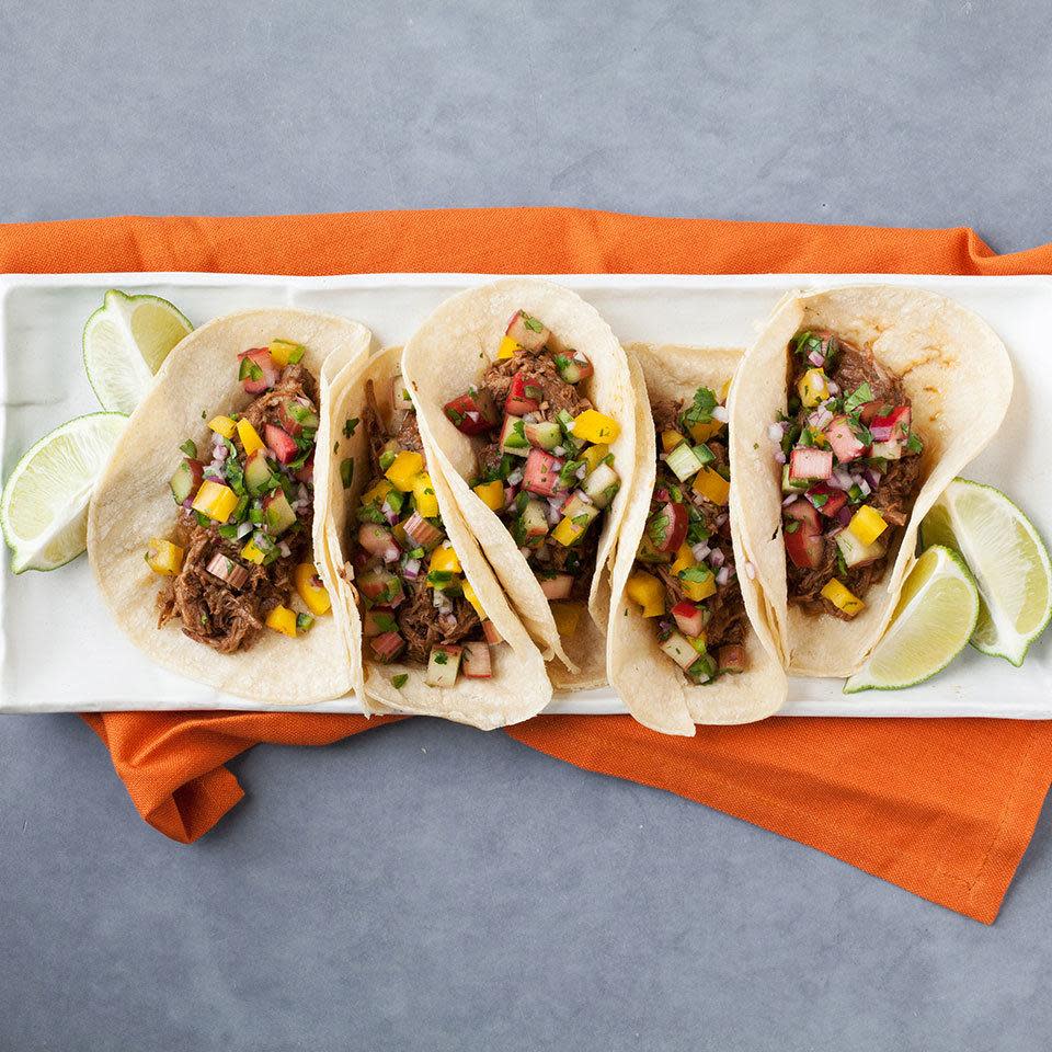 Slow-Cooker Beef Tacos with Rhubarb Salsa