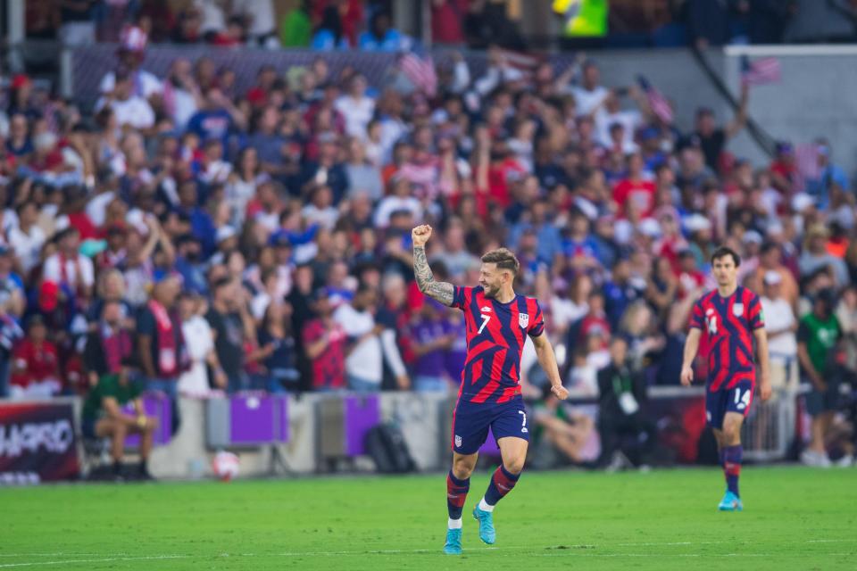 Paul Arriola celebrates his goal against Panama.