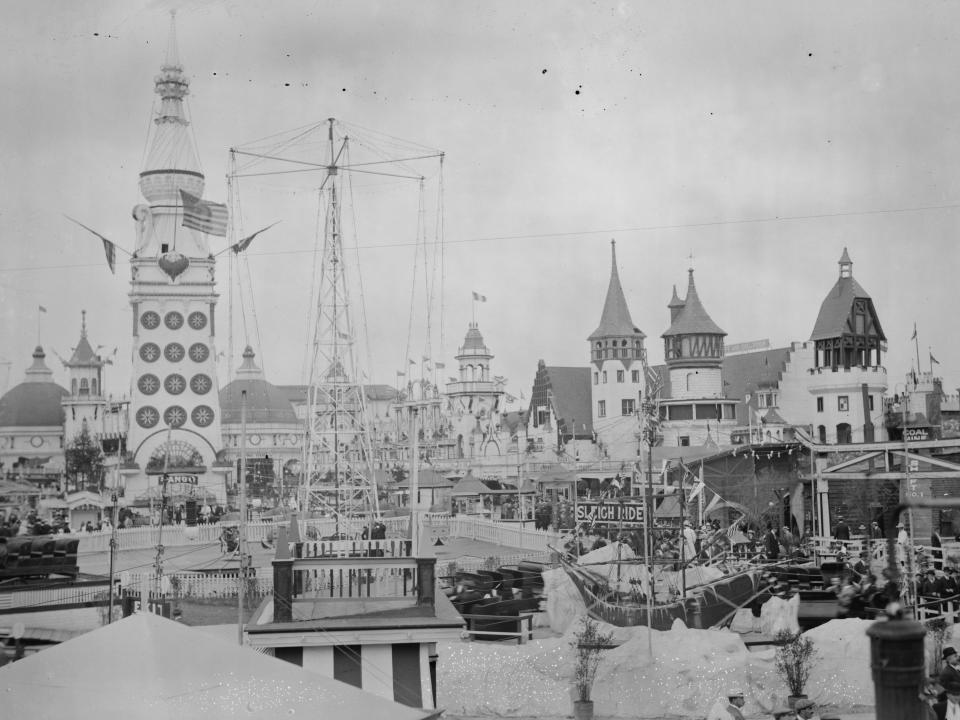 Amusement rides at Coney Island in 1900.