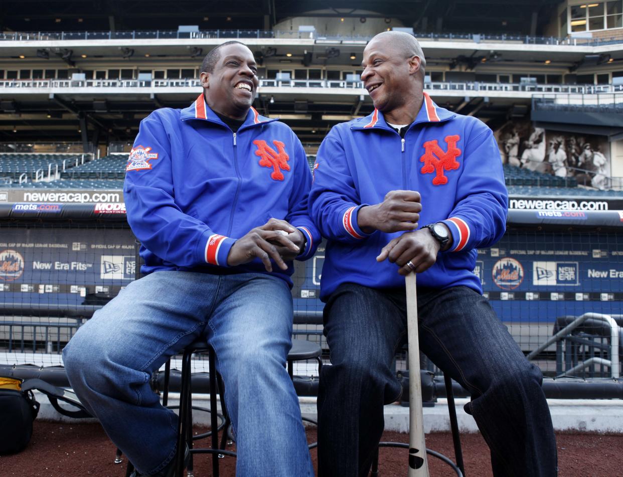 Former New York Mets players Dwight Gooden and Darryl Strawberry will have their jerseys retired by the Mets in separate ceremonies in 2024. (AP Photo/Seth Wenig)