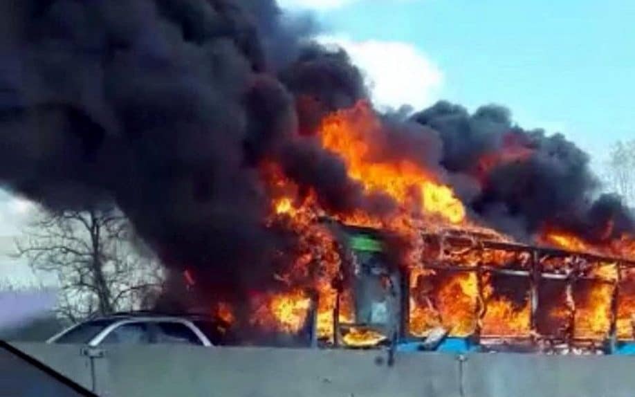 The bus engulfed in flames - Facebook