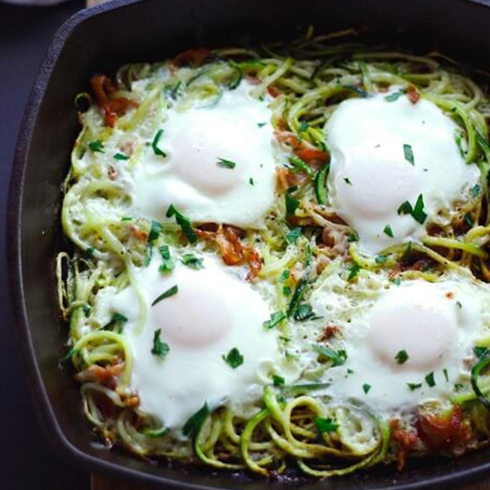 Bacon and Zucchini Eggs in a Nest