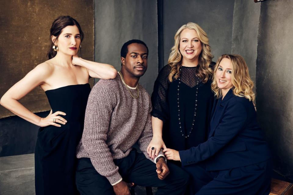 <div class="inline-image__title">1457772613</div> <div class="inline-image__caption"><p>Kathryn Hahn, Quentin Plair, Cheryl Strayed and Liz Tigelaar of Hulu's 'Tiny Beautiful Things.'</p></div> <div class="inline-image__credit">Maarten De Boer/Getty</div>