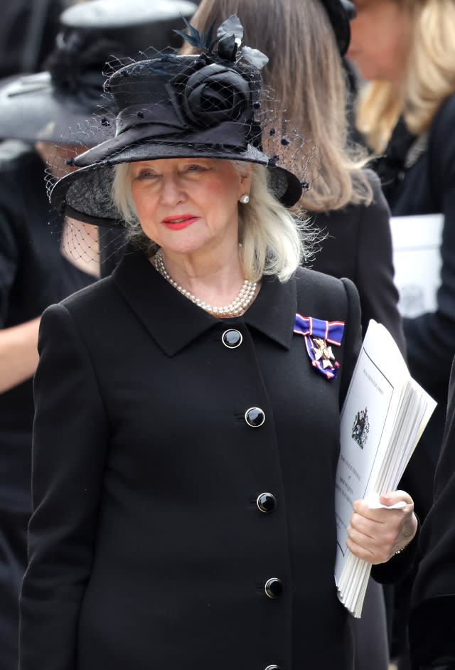 Angela Kelly is seen during The State Funeral Of Queen Elizabeth II at Westminster Abbey on September 19, 2022 in London, England