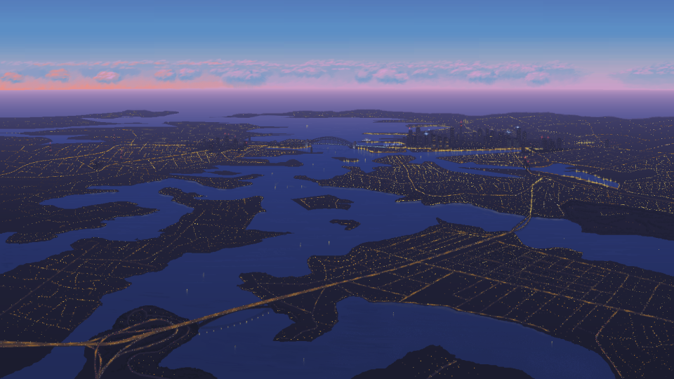 Pictured is Sydney Harbour from above at nighttime. Drawn on MS Paint.