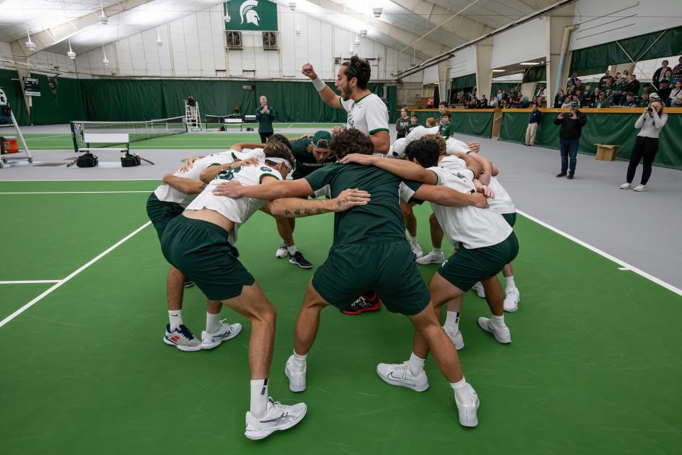 MSU sophomore Ozan Baris, center, and his teammates begin play in the NCAA tournament this Friday against the University of Denver at Harvard in Boston.