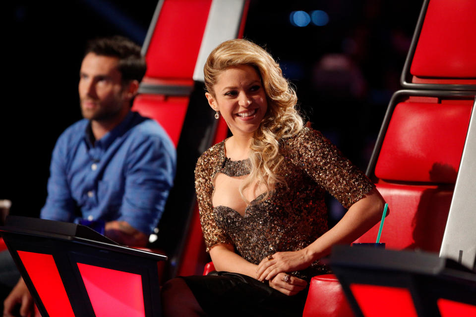 Shakira, right, and Adam Levine during an episode of The Voice in 2013.