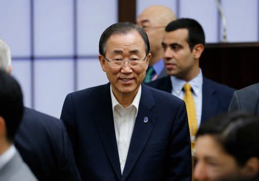 UN Secretary-General Ban Ki-Moon attends a greeting reception ahead of an international conference on reconstruction of Afghanistan, in Tokyo, on July 7. Donor nations readied Sunday to pledge $16 billion for Afghanistan to prevent the country from sliding back into turmoil when foreign combat troops depart, but the aid was expected to come with strings attached