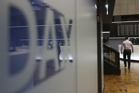 The German stock market index DAX is reflected in a logo at the Frankfurt stock exchange in Frankfurt Germany, October 14, 2016. REUTERS/Kai Pfaffenbach