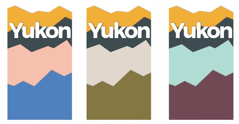 A mock-up of the new "Yukon" sign showing possible colour combinations.