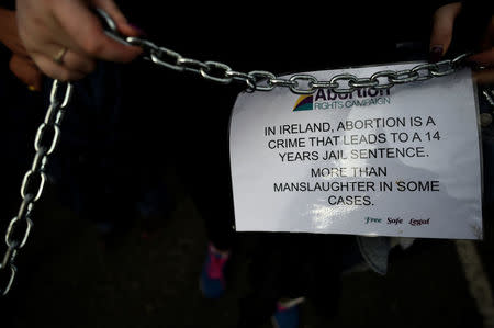 Demonstrators march for more liberal Irish abortion laws, in Dublin, Ireland September 30, 2017. REUTERS/Clodagh Kilcoyne