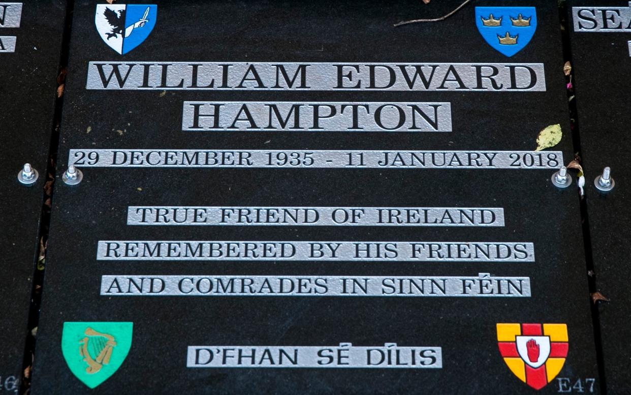 A memorial to William Edward Hampton, at Saint Joseph's Church, Hannahstown Cemetery in West Belfast - PA Wire