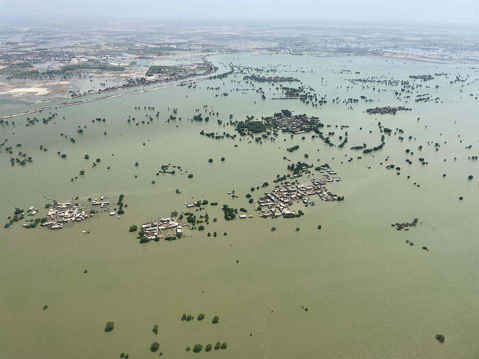 File: Sept. 2022: Flooding in Dadu district, Sindh province, one of the worst hit parts of Pakistan where nearly a third of the country is underwater and more than 33 million people have been affected.  / Credit: Susannah George/The Washington Post via Getty Images