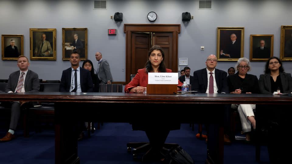 Lina Khan, Chair of the Federal Trade Commission (FTC), has won praise from some on the left and right for her aggressive efforts to confront dominant corporations. Reid Hoffman, however, has argued Khan is going too far and should be replaced in a new administration. - Kevin Dietsch/Getty Images