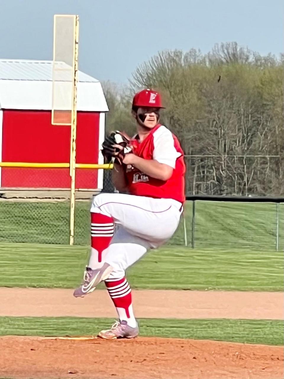 Elgin's Donaven Stith pitches to a Cardington batter during a baseball game last season at Cardington.