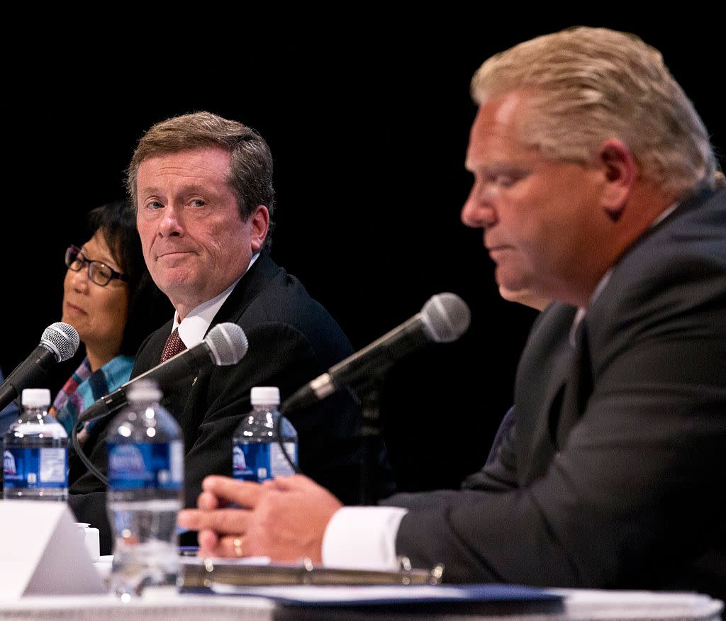 Toronto Mayor John Tory, left, and Progressive Conservative Leader Doug Ford. (Getty Images)