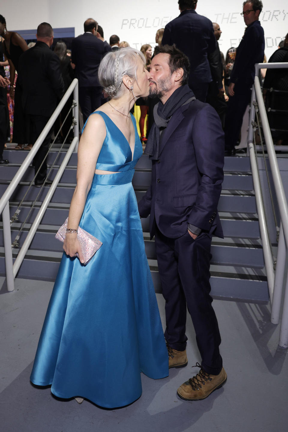 Alexandra Grant and Keanu Reeves share a kiss as they attend MOCA Gala 2024 at The Geffen Contemporary at MOCA on April 13, 2024 in Los Angeles. (Stefanie Keenan / Getty Images for The Museum of C)