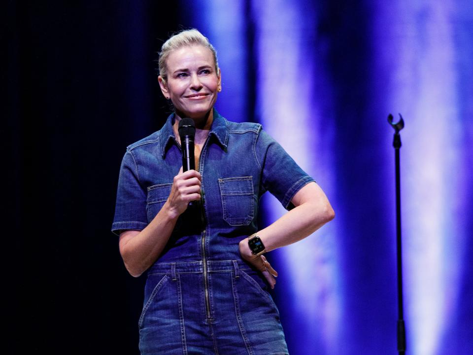 VANCOUVER, BRITISH COLUMBIA - NOVEMBER 07: Comedian Chelsea Handler performs at Chan Centre For The Performing Arts on November 07, 2019 in Vancouver, Canada.