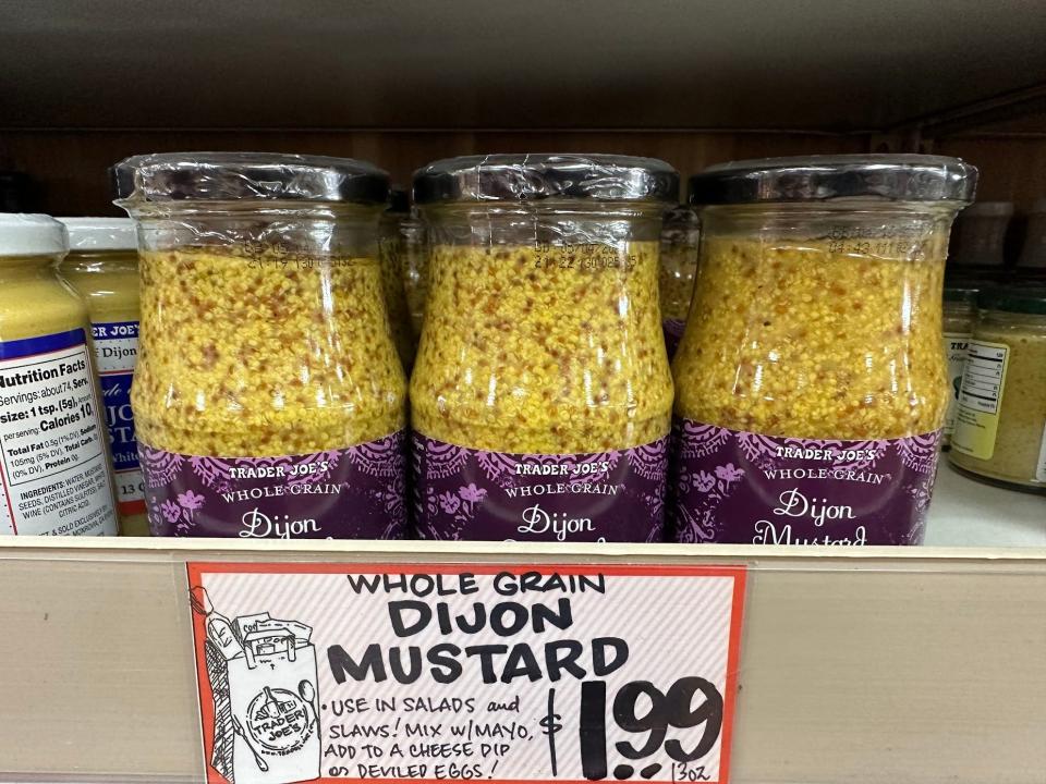 Jars of Trader Joe's whole grain dijon mustard