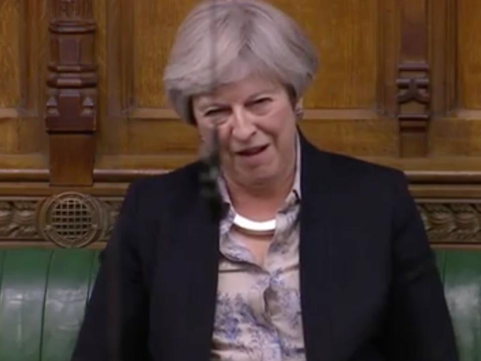 Theresa May looks around her in disbelief as Michael Gove claims UK security could improve if it fails to retain access to shared databases (ParliamentLive screengrab)