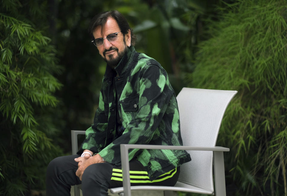 Ringo Starr poses for a portrait, Tuesday, Sept. 5, 2023, at the Sunset Marquis Hotel in West Hollywood, Calif., to promote his EP “Rewind Forward,” out October 13. (AP Photo/Chris Pizzello)