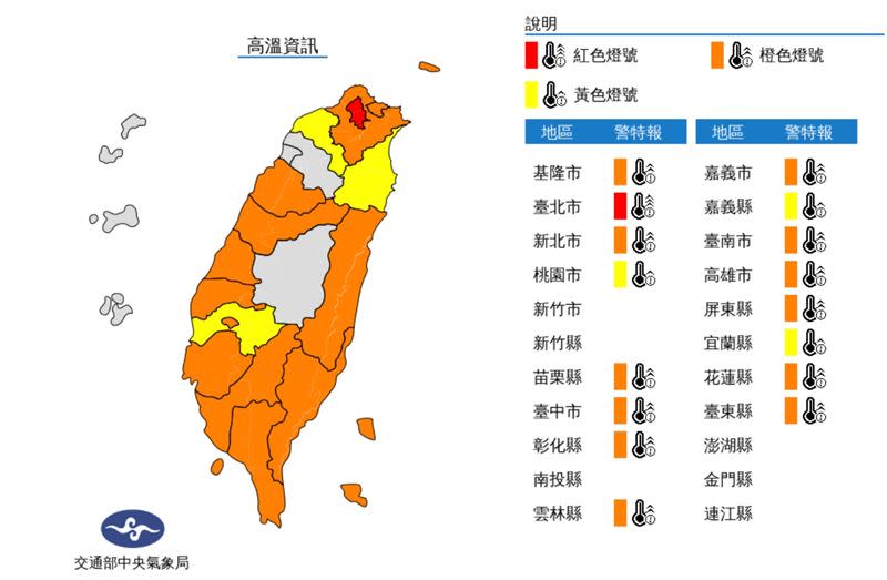 16縣市嚴防高溫。（圖／中央氣象局）