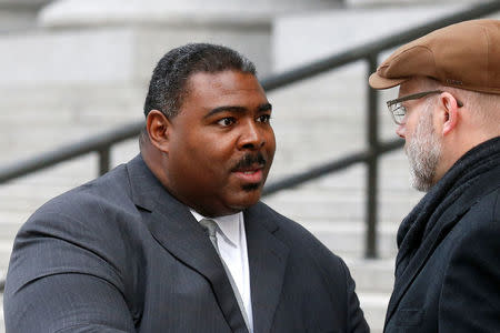 FILE PHOTO - Pastor Trevon Gross leaves the Manhattan Federal Courthouse in New York City, U.S., February 1, 2017. REUTERS/Brendan McDermid/File Photo