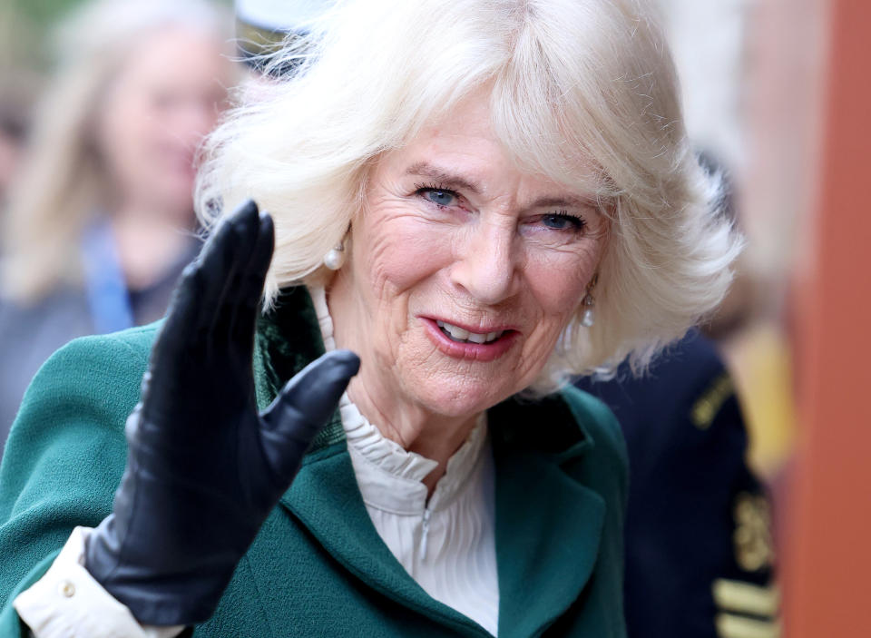 CAMBRIDGE, ENGLAND - FEBRUARY 02: Queen Camilla, President of the Royal Voluntary Service, smiles as she visits the newly opened Meadows Community Centre on February 02, 2024 in Cambridge, England. (Photo by Chris Jackson/Getty Images)