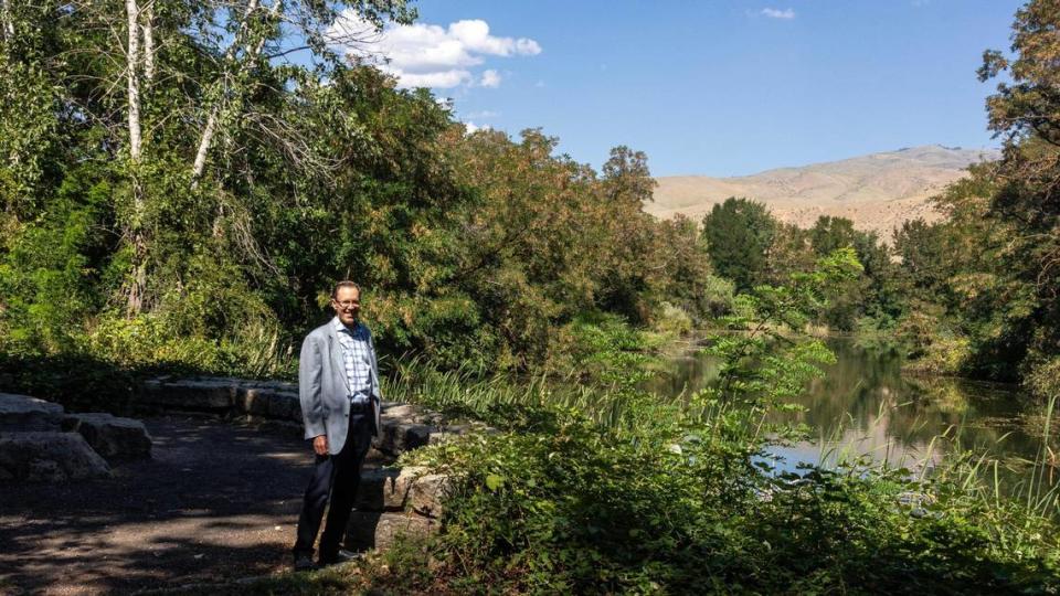 The Idaho Shakespeare Festival managing director, Mark Hofflund, stands in William Shakespeare Park.