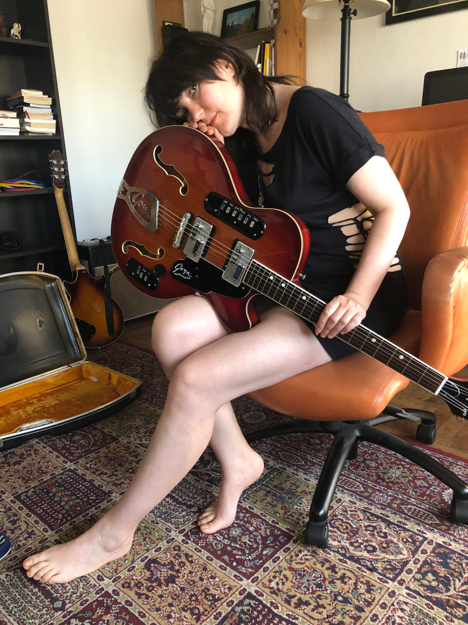 Persephone’s Bees’ lead singer, keyboardist and composer Angelina Moysov holding a 1967 Goya Rangemaster model 109