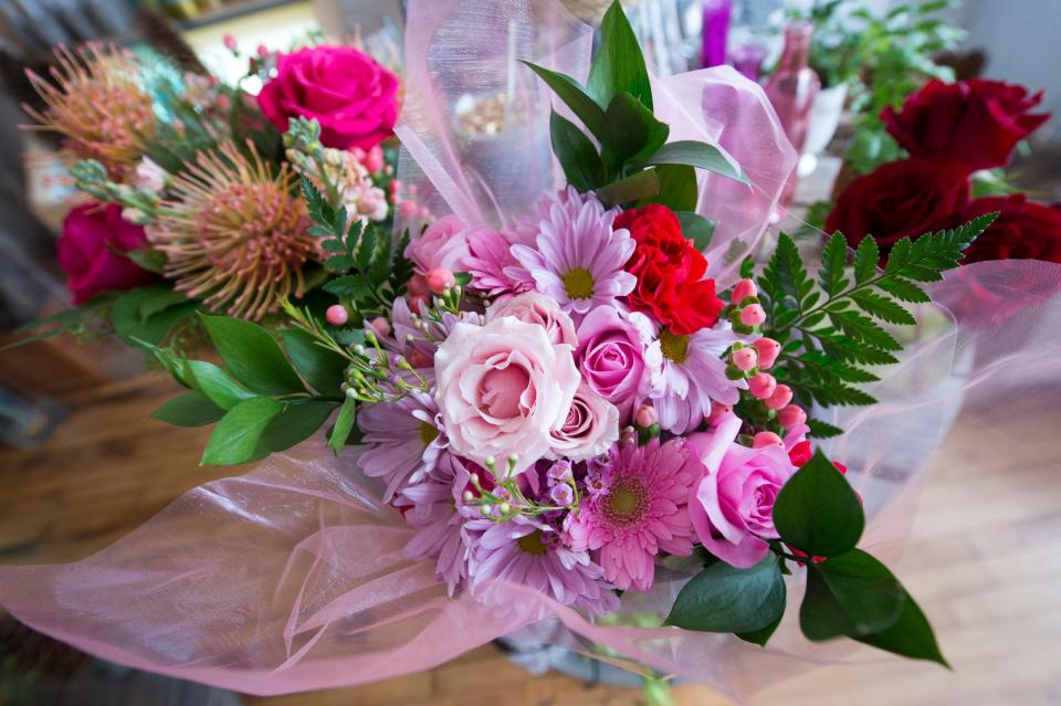 A Valentine's Day flower arrangement at Foster's Flower Shop in York.