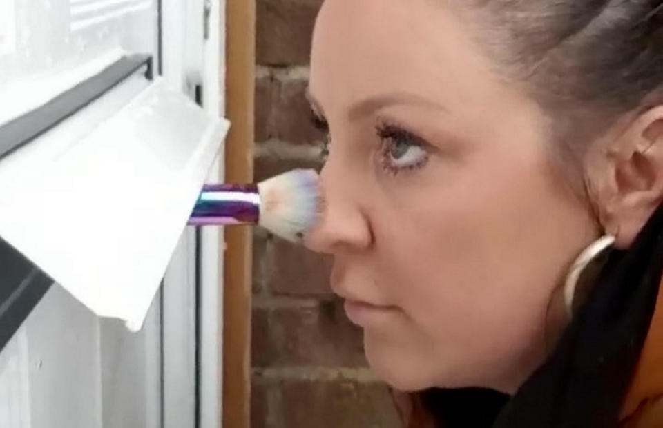 A make-up artist has hilariously tested whether she can continue to carry out appointments if people were to self-quarantine [Image: SWNS]