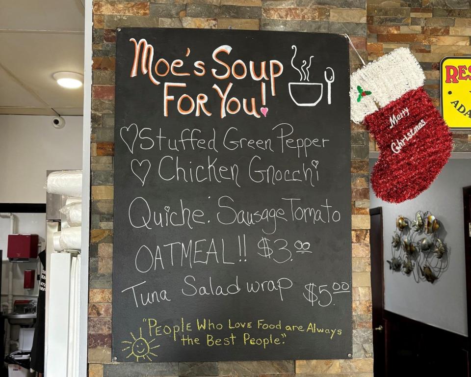 The POD's "Moe's Soup for You" board, featuring ever-changing, homemade selections.