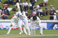 India's Cheteshwar Pujara bats against New Zealand during the first cricket test between India and New Zealand at the Basin Reserve in Wellington, New Zealand, Sunday, Feb. 23, 2020. (AP Photo/Ross Setford)