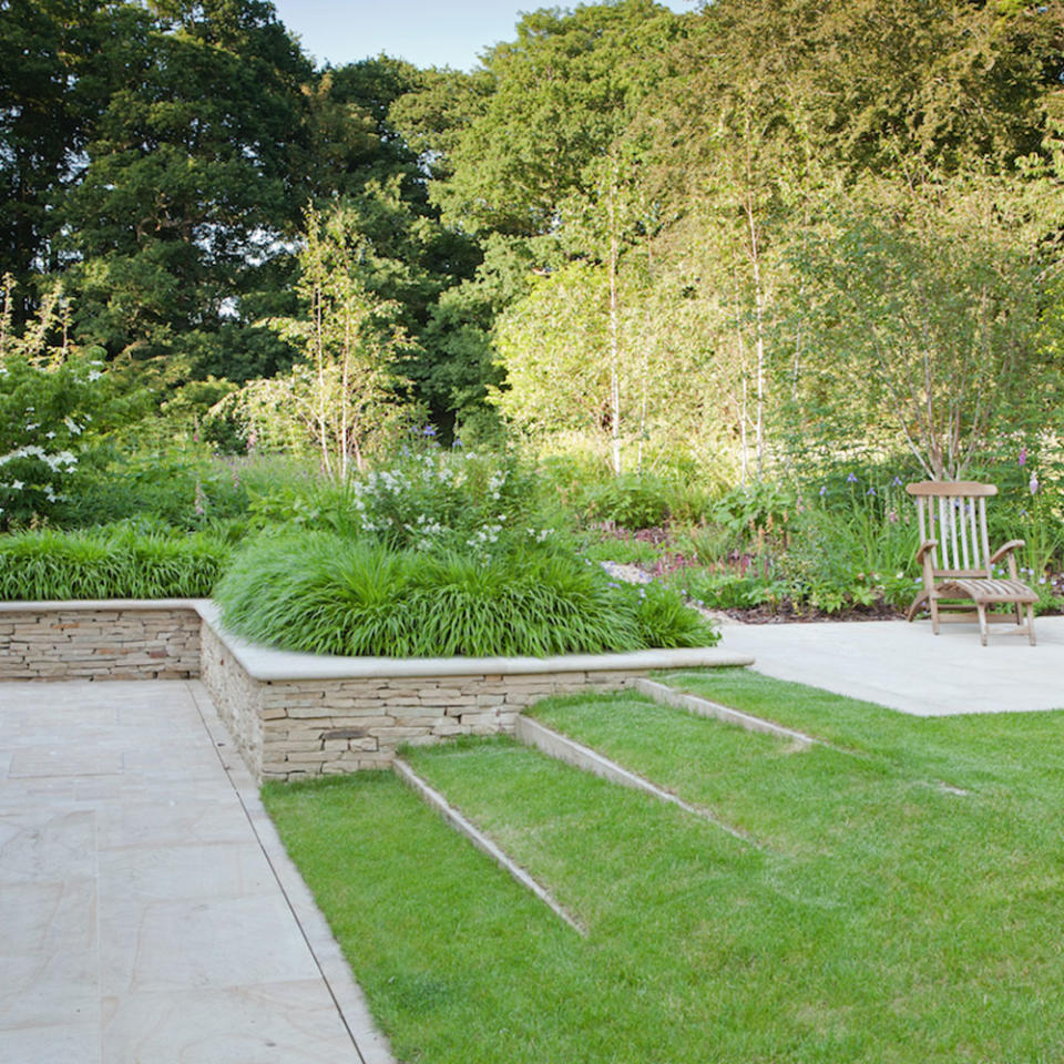 Soften a steep slope with grass steps