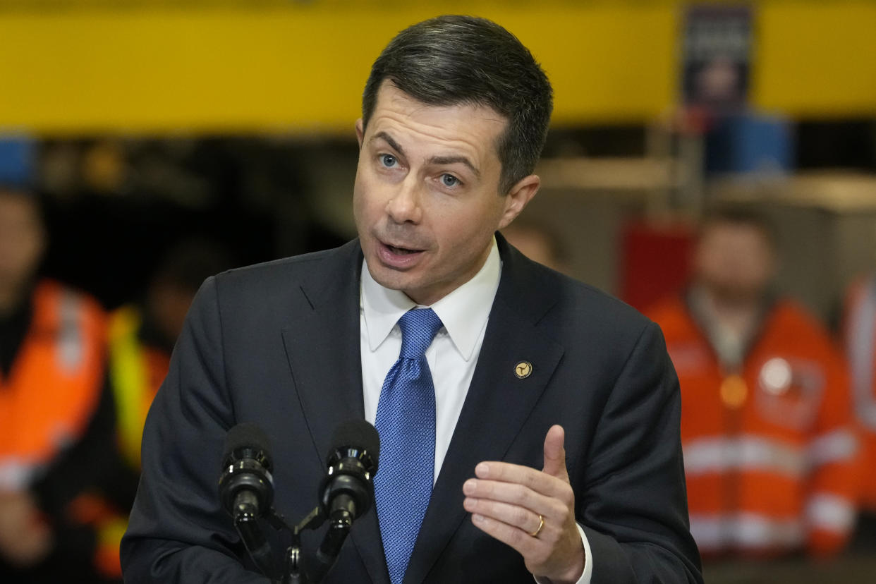 Transportation Secretary Pete Buttigieg. (AP Photo/John Minchillo)