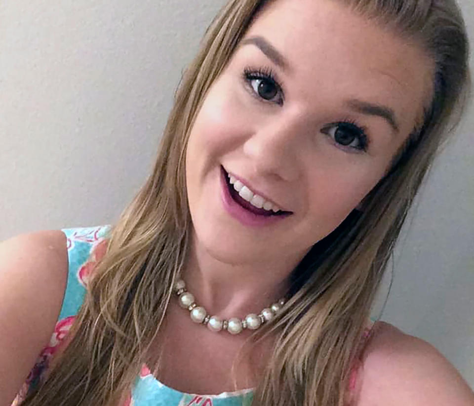 Pictured is Mackenzie Lueck, 23. Ms Lueck went missing on June 17 after arriving at Salt Lake City's airport. On Friday, police arrested a man for allegedly abducting and murdering her.