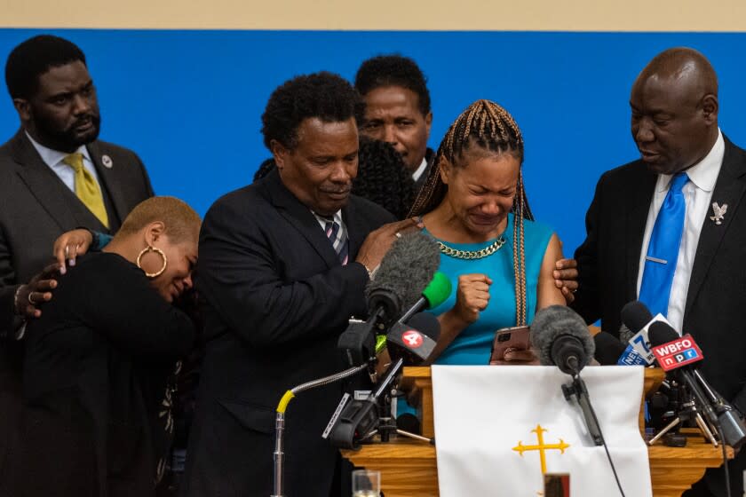 Kamilah Whitfield, granddaughter of the late Ruth Whitfield speaks during a news conference