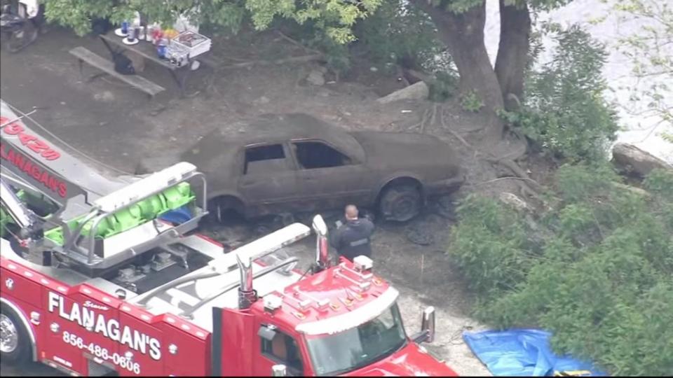 Crews pulled two cars from the Cooper River on Thursday afternoon. WPVI-TV