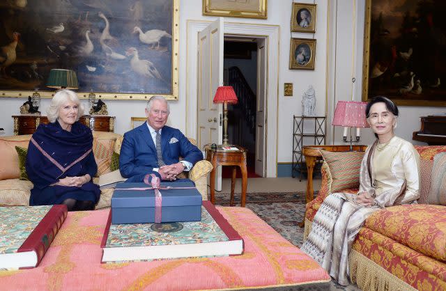 The Prince of Wales and the Duchess of Cornwall with Burma's de facto leader Aung San Suu Kyi