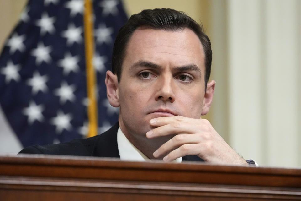 FILE - Chairman Rep. Mike Gallagher, R-Wis., listens during a hearing of a special House committee dedicated to countering China, on Capitol Hill, Tuesday, Feb. 28, 2023, in Washington. Gallagher announced Friday, June 9, 2023, that he won't run for U.S. Senate in 2024 against Democratic U.S. Sen. Tammy Baldwin, leaving an open GOP field with no declared candidates in the battleground state. (AP Photo/Alex Brandon, File)